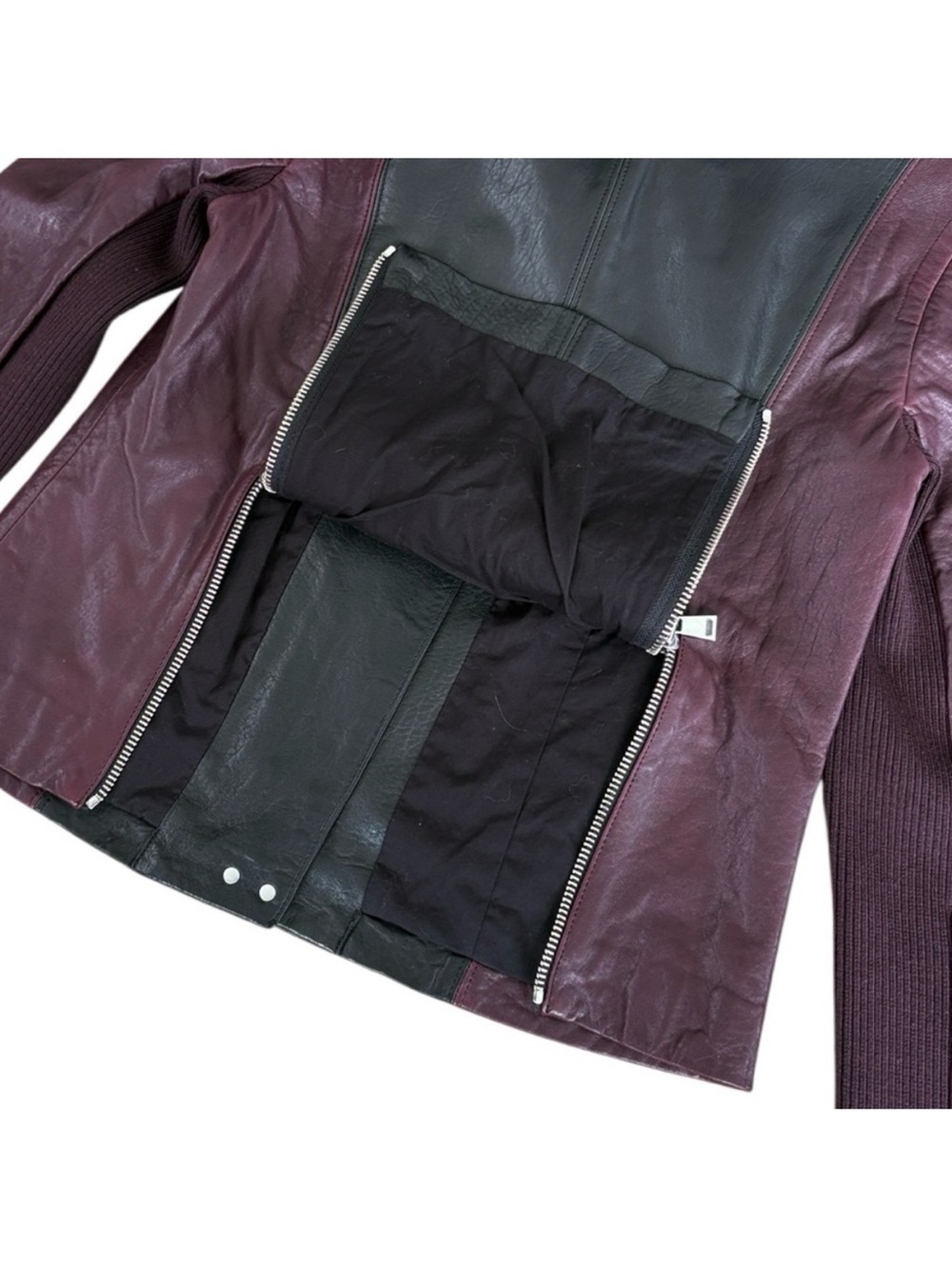 VINCE Lambskin Leather Two Tone Moto Jacket Black Burgundy Women’s Size M EUC - Picture 11 of 14